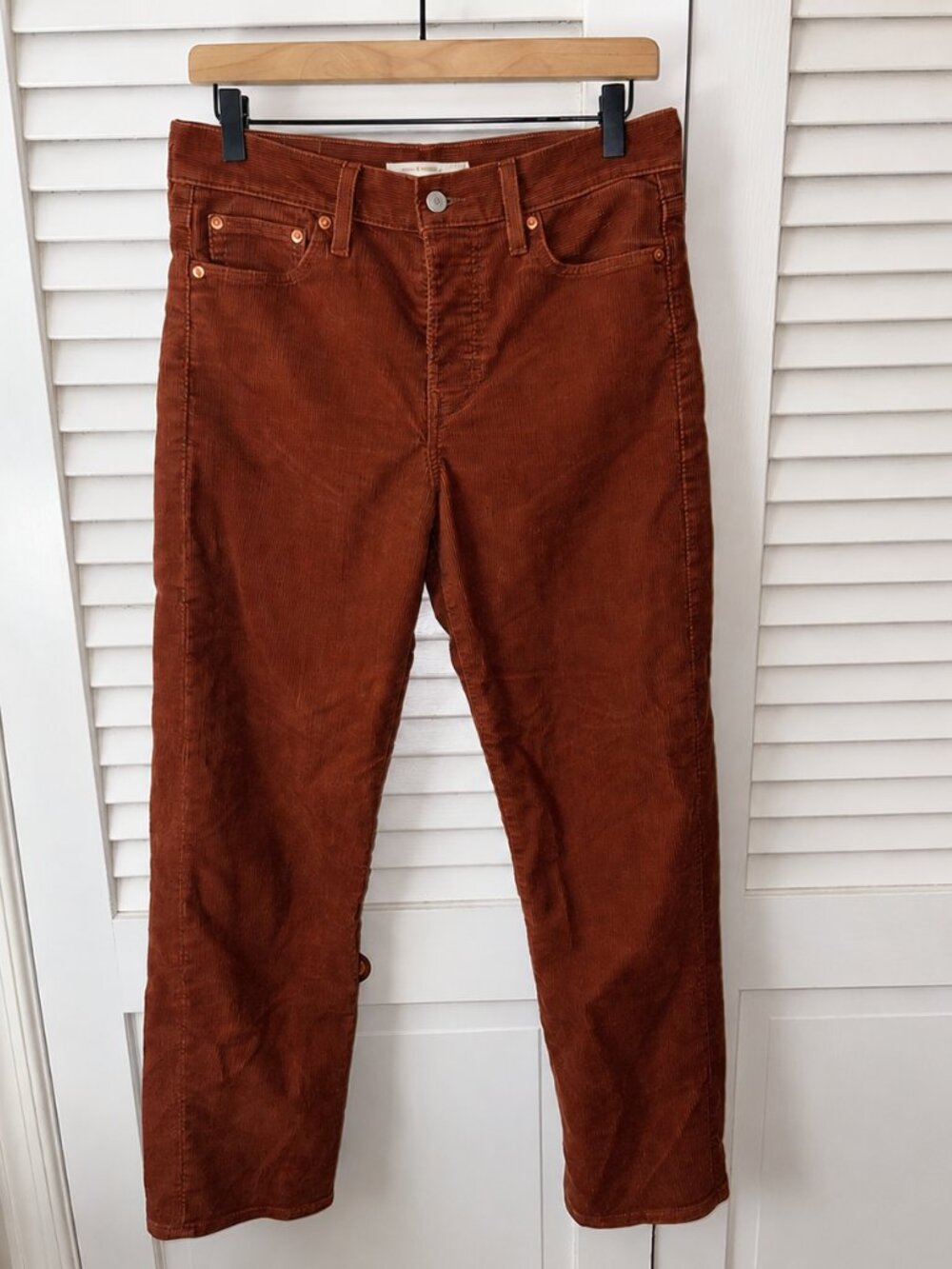 Levi's Wedgie Straight Corduroy Jeans 28 Rust Brown Ankle Crop High Rise - Picture 2 of 7